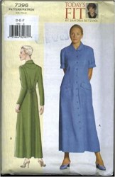 7396 VOGUE EZ BETZINA LONGER FLARE TIED SS-LS COLLAR DRESS PATTERN DEF UNCUT